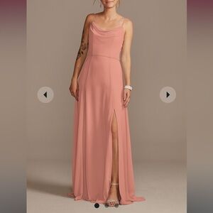 David’s Bridal Cowl Neck Chiffon Dress with Slit